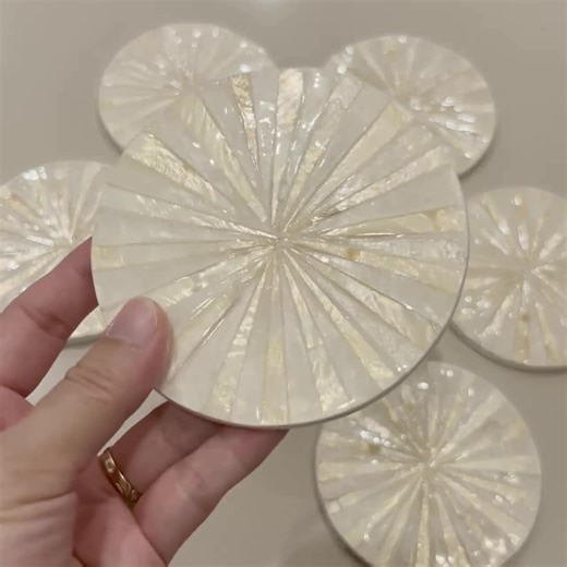 Capiz Shell Coasters With Holder: Sunshine Inlay, Elegant Drinkware Set - Etsy