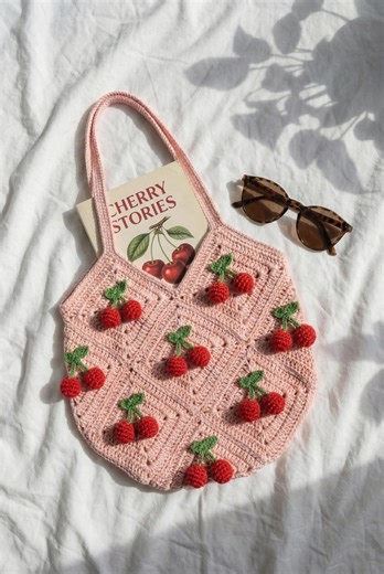 Crochet Cherry Tote Bag Pattern, Granny Square Shoulder Bag (PDF Download) - Etsy