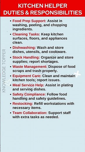 Kitchen Helper Duties and Responsibilities | Kitchen Helper Work