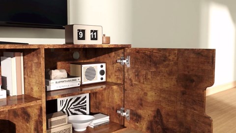 Mid-Century Modern TV-Stand - Walnut TV Stand for 80 75 inch Television, Entertainment Center with Power Outlet Storage, Media Console for Living Room, Bedroom