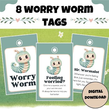 Worry Worm Printable Tags | Calming Cards for Kids | SEL & Mental Health Tool