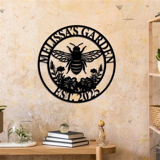Custom Metal Bee Garden Sign: Honey Bee Wall Art, Outdoor Garden Decor, Honeycomb Sign, Beekeeper Gift - Etsy