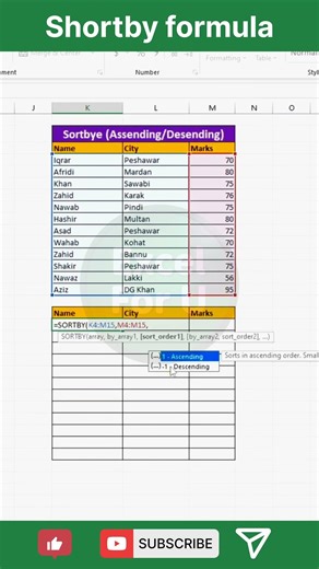 How to use Excel SORTBY function #excel #exceltricks #excelformulas #excelshortcuts