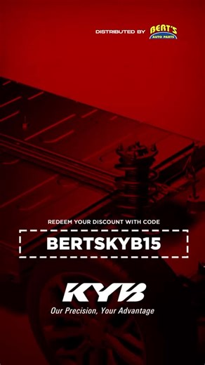 🚗 Choose KYB for EVERY ROAD, EVERY RIDE! From October 24, 2025 – January 30, 2026, Bert’s Auto Parts is giving you more value, more performance, and more savings! ✅ 15% OFF when you purchase 2 or more KYB Shocks at any Bert’s location! ✅ 10% OFF installation at the Bert’s Service Centre 🎁 PLUS — get a FREE gift with every KYB shock purchase! (Limited time only) Ride smoother. Drive safer. Go further — with KYB Shocks from Bert’s Auto Parts. 📍 Visit your nearest Bert’s location today! Conditio