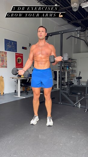 Jordan Morello on Instagram: "Here’s 3 moves to build your biceps! 💪🏼 Todays portion of my arms training, try these 3 out, you don’t need to go heavy! 🕺🏽Whenever I work arms I typically keep the weight lighter and focus more on the tension! Give it a go! Hope you’re crushing the start of your week! 🙏🏼 Always rocking the @shortys.apparel cobalt trainers and the @on_running Shoes! ⚡️"