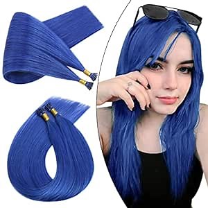 Ugeat Itip Hair Extensions Real Human Hair Blue Pre Bonded Itip Hair Extensions Blue Human Hair Bundles I Tip 14inch 20G