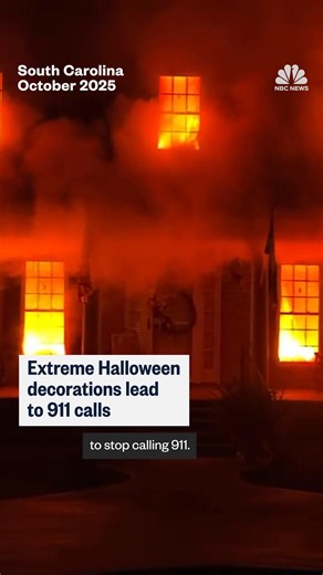 Halloween decorations are reaching new extremes this spooky season. Homeowners in one South Carolina community have asked their neighbors to stop calling 911 over their larger-than-life display that makes the house appear as if it's on fire, NBC News' George Solis reports. | NBC News