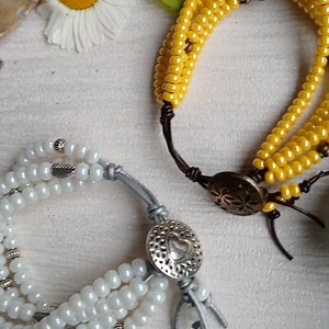 Boho Seed Bead Leather Bracelet: Adjustable Multi-strand Design - Etsy UK