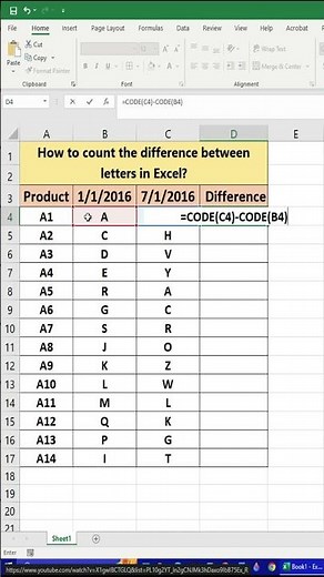How to count the difference between letters in Excel?