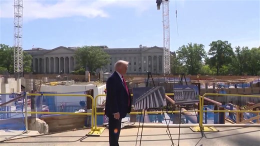 Trump takes hammer and power-saw to press gaggle with unprecedented ballroom event