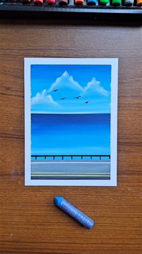 Easy Ocean Road Scenery Drawing | Relaxing Landscape with Oil Pastels