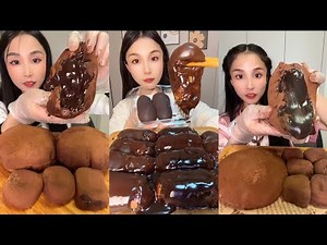 ASMR MUKBANG🍫Giant Chocolate Cream Mini Bread | Choco Lava Mochi Cake Dessert#asmr#food#mochi#fypage