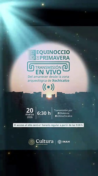 Acompáñanos a la observación de la salida del sol desde la Zona Arqueológica de Xochicalco en vivo. Este 20 de marzo a partir de las 6:30 h contemplaremos el inicio de la primavera desde esta ciudad prehispánica donde el cielo fue observado, estudiado y medido. ¡No te lo pierdas! A través de YouTube #INAHTV El acceso a los visitantes será en el horario regular a partir de las 9:00 h. #equinocciodeprimavera Informes: xochicalco.mor@inah.gob.mx