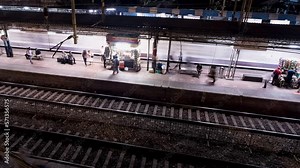 India train station night Mumbai timelapse hyper lapse 4k panoramic, Maharashtra