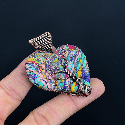 Rainbow Calsilica Pendant, Heart Shaped Tree of Life Pendant, Copper Wire Wrapped Pendant, Calsilica Gemstone Handmade Jewelry Gift for Her - Etsy Australia