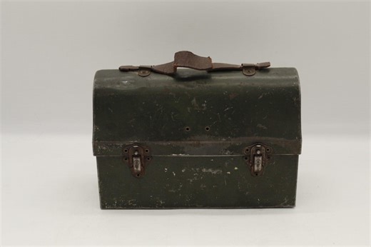 Vintage Handy Andy Green Metal Lunch Tool Box Domed With Thermos Leather Handle (S3736) - Etsy
