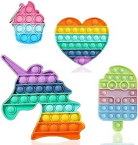 NW NW Pop Its Unicorn Pack Fidget Toys, Rainbow Heart Push Bubble Popping Toy Gift Educational School Game Crafts for Kids Teen, Autism Stress Sensory Toy Reliever ((2 Pack-Rainbow Unicorn + Heart)