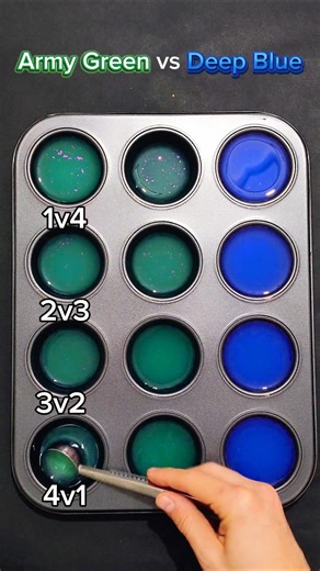 🟩💙 Army Green vs Deep Blue | Earth & Ocean Tones Through Four Blend Ratios 🌍🌊 #colormixing #colors