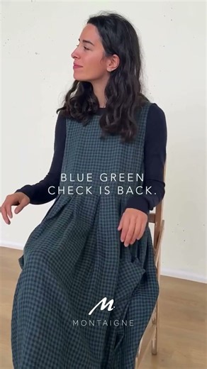 Montaigne Paris | Sartene French Linen Dress in Blue Green Check