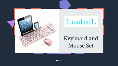 LeadsaiL Pink Wireless Keyboard and Mouse Combo, Full-Sized Ergonomic Computer Keyboard with Phone Tablet Holder, 2.4GHz Silent Cordless Keyboard Mouse Set for Windows Laptop, PC, Desktop