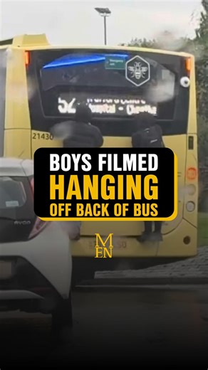 A group of youths were seen 'hanging on' to the back of a Bee Network bus near the Trafford Centre on Sunday (October 19). Horror footage posted on social media showed the moment a pair of young boys, dressed in black coats, climbed onto the back of the 52 service from Failsworth to Trafford. The clip was filmed at the Ellesmere Circle roundabout as the bus made its way down Redclyffe Road. The witness, who shared the images with the M.E.N said the 'kids were hanging on for ages' and that anothe