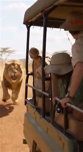 Lion Encounter in African Jungle | Guards Protect Visitors | Wildlife Moment | AI
