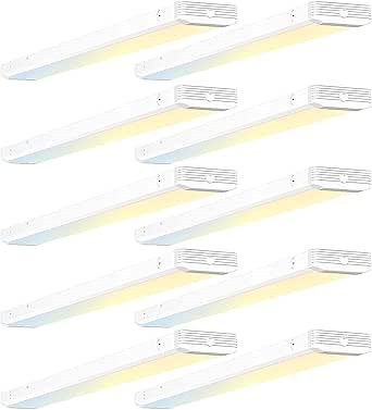 BBOUNDER 10 Pack 4FT LED Wraparound Light with 3CCT Selectable, 4000K/5000K/6500K, Super Bright 5500LM 50W 4 Foot Fluorescent Fixture, Flush Mount Office Ceiling Light for Kitchen Garage, White
