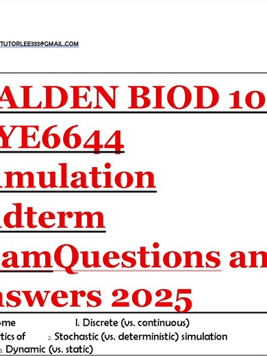 WALDEN BIOD 101 ISYE6644 Stimulation Midterm NEED THIS EXAM OR MORE EXAMS HELP? 🤔 I GOT YOU! ✅ Instant Access & Download ✅ Accurate for Your Course ✅ Homework & Assignment Help ✅ Proctored Exam Support 📩 Email: tutorlee333@gmail.com 📲 WhatsApp: 254 748163893 🌐 FULL CATALOG HERE (Copy Link): 👉 Payhip: https://payhip.com/TESTBANKSHUB 👉 Stuvia: https://www.stuvia.com/en-us/user/BRAINBOOSTERS