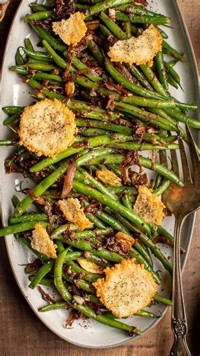 Green beans with parmesan crisps and caramelized goodness you’ll crave
