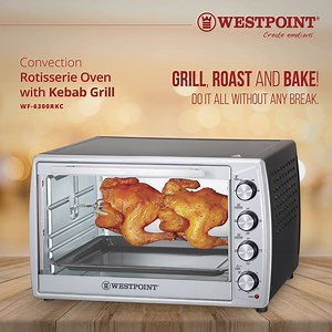 #Grill, #Roast and #Bake! Do It All Without Any Break! Convection #RotisserieOven with #Kebab #Grill - #WF6300RKC - With #Rotisserie Function for Grilling Full #Chicken - With #Kebab/BBQ Function for making Kebabs, Hot Dogs and Grilling Cubed Meat - Ideal for #Grilling, #Roasting, #Toasting and #Baking | Westpoint Pakistan