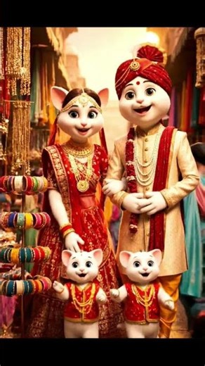 “Semi-Human White Cat Family | Bride, Groom & Cute Babies 🐱❤️” #funny