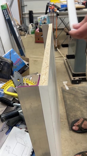 Edge banding this new piece of melamine for the extension table on my table saw. #woodworking #edgebanding #process #processvideo #howto #satisfying