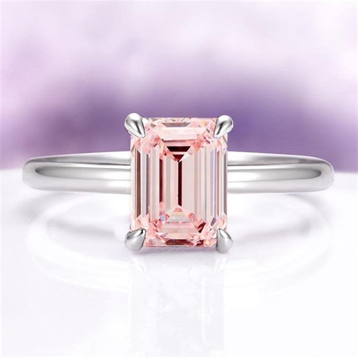 Emerald Cut Morganite Engagement Ring in 925 Sterling Silver-blush Pink Hidden Halo Unique Promise Rings- Solitaire Ring- Anniversary Gift - Etsy
