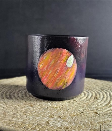 Black Decorative Plant Pot – Hand-painted Circular Design – Unique Piece - Etsy