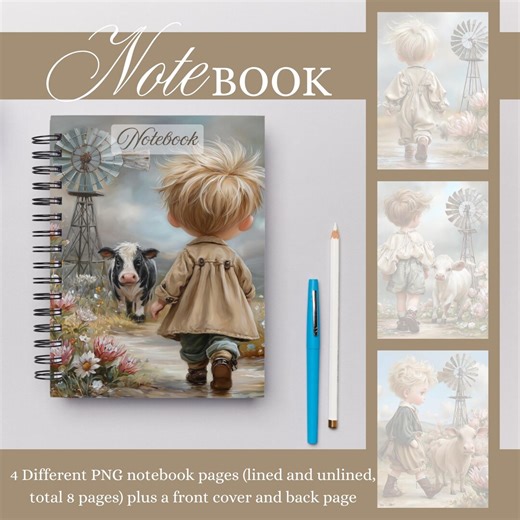 Vintage Farm Boy Notepad Pages Printable PNG Set, Digital Download - Etsy