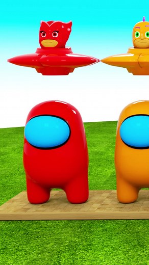 Colorful PJ Masks and Among Us Spaceship Adventure on a Colorful Planet