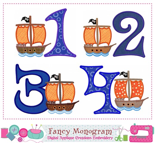 Pirate Ship Numbers Applique Embroidery - Birthday Design for Kids -1876 - Etsy