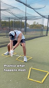 Core to routine plays. Save & practice this. Here how ⬇️ I have these trapezoids called agility trainer pros from @sklz. But these can be circled drawn in the driveway. They are just visuals to tell us where to step Here we are working the last two steps: right then left. This is to get momentum to 1B Then we field. Presenting hands low. Pinning the ball against the flat glove. Funneling while we “replace the feet” with our shuffle. Pay attention to the shuffle footwork here. Then we separate in