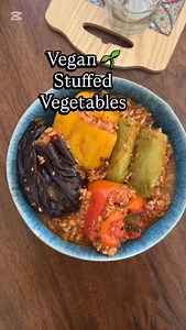Vegan 🌱Stuffed Vegetables (Dolma) We can still enjoy our comfort food while being vegan. I just replaced minced meat with « minced tofu ». . Sautée onion and add Chopped tomatoes and washed Rice. Add Spices and herbs (paprika, dried mint, sweet pepper, 7spices, salt, parsley) Add crushed garlic with tomato paste and pepper paste. Cook the extra firm tofu with paprika, garlic powder, onion powder, sweet pepper, soy sauce, olive oil. Add the tofu to the tomato/rice mixture and add a tbsp of pomeg