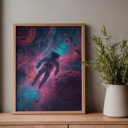 Retro Astronaut Space Poster, Floating Astronaut Art, Vintage Space Wall Art, Cosmic Colors Illustration, Sci Fi Retro Print - Etsy