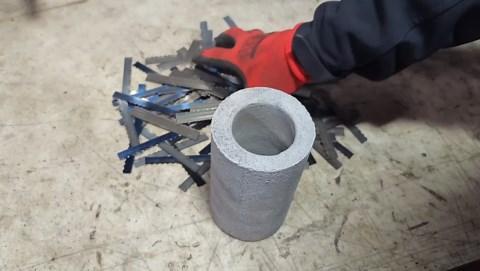 Wootz steel from a band saw on wood, making a chisel knife