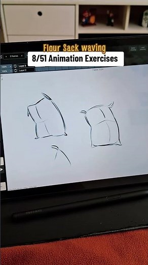8/51 Animation Exercises - Flour Sack Waving #2danimation #framebyframe