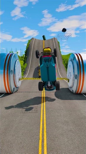 School Bus & Race Car vs Chained Bollards Crash - BeamNG.Drive #shorts #beamngdrive #bus