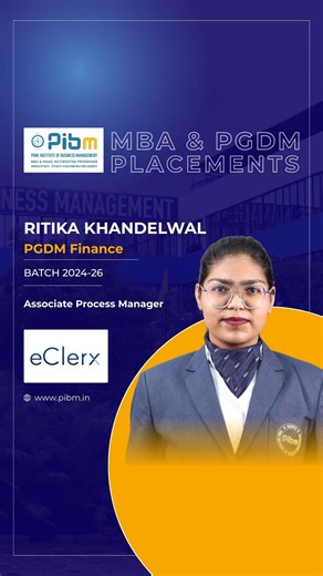 Celebrating a Proud eClerx Placement from PIBM Pune! We’re excited to announce that Ritika Khandelwal, PGDM–Finance student from the Batch 2024–26, has been selected as an Associate Process Manager at eClerx, a renowned global provider of business process management and analytics solutions. During her journey at PIBM Pune, Ritika demonstrated strong analytical skills, financial understanding, and a sharp eye for detail. Through PIBM’s experiential learning approach, she gained proficiency in: 🔹