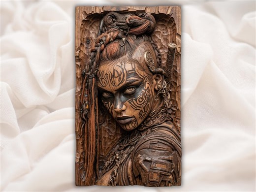 Viking Warrior Woman 3D Relief STL| Shieldmaiden Tattoo Face Wood Carving Panel | Norse Wall Art | Fierce Female Barbarian Wall Plaque - Etsy