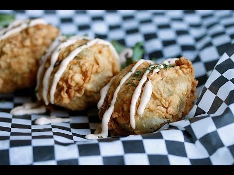 How to make deep-fried, seafood stuffed bell peppers
