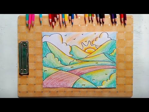 Coloring Natural Landscape for Beginners, Easy Coloring of Afternoon Natural Scenes.