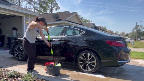 Curved Car Wash Brush Mop 47" with Long Handle Sturdy Metal Pole 3 Grip Points Washing Wand Auto Cleaning Tool Kit Scratch-Free Chenille Microfiber Soft Duster for Cars RV SUV Truck Caravan Van Window