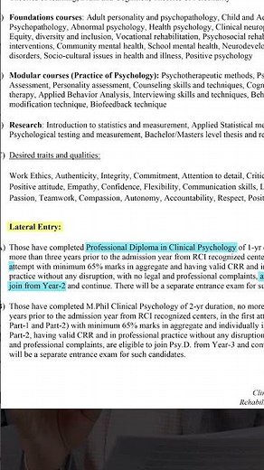 Eligibility for Lateral Entry of PsyD Clinical Psychology Program #mpsy #arvindotta #upseducation