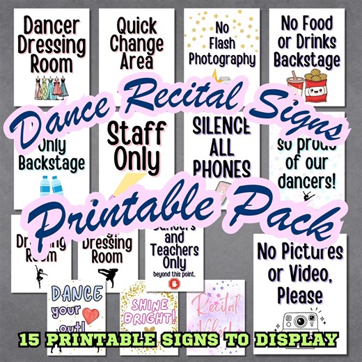 Dance Recital Signs Printable Pack, 15 Studio Signs, Backstage Rules, Dressing Room Signs, No Flash Photography, Dance Studio Decor Bundle - Etsy